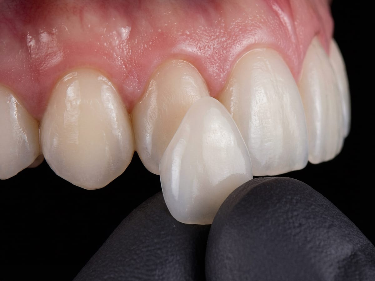 Handgeschichtetes Keramik-Veneer auf dem Meistermodell
